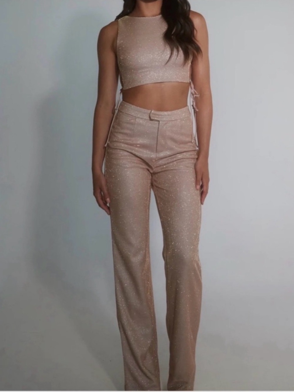 Sparkle high rise pants and matching crop top